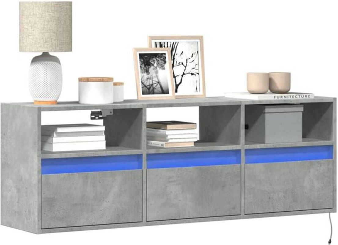 Vidaxl TV-Wandschrank mit LED-Beleuchtung in Grau, Modernes Design mit Schwebetüren, B/T/H: 130 x 31 x 45 cm - Bild 1