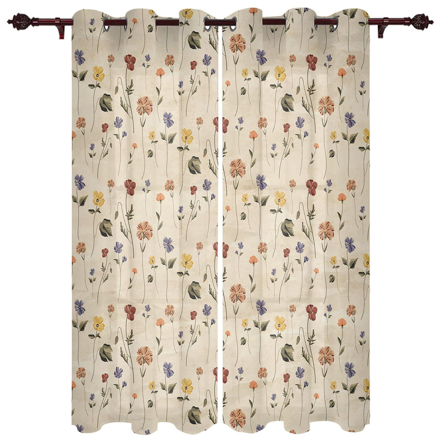 Retro-Vorhänge mit Blumenmuster und Wildblumen von Household supplies MH, halbtransparent, Mehrfarbig, Breite: 135 cm, Höhe: 137 cm, 2er-Set - Bild 1