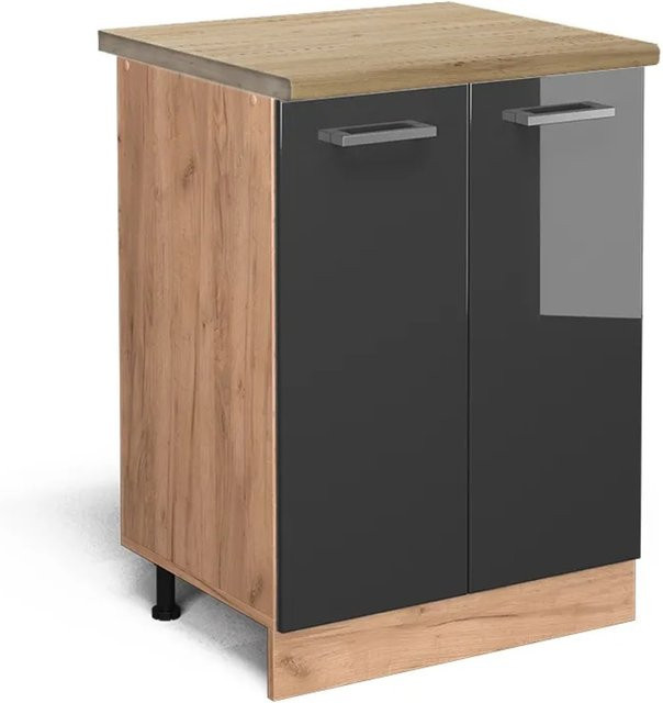 Vicco Küchenunterschrank R-Line in Anthrazit Hochglanz und Eiche, B/T/H: 60 x 60 x 81,6 cm - Bild 1