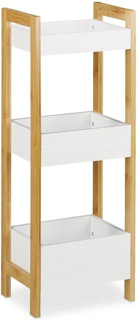 Relaxdays Badregal aus Bambus und MDF mit 3 Körben in Weiß, B/T/H: 74,5 x 28 x 20 cm - Bild 1