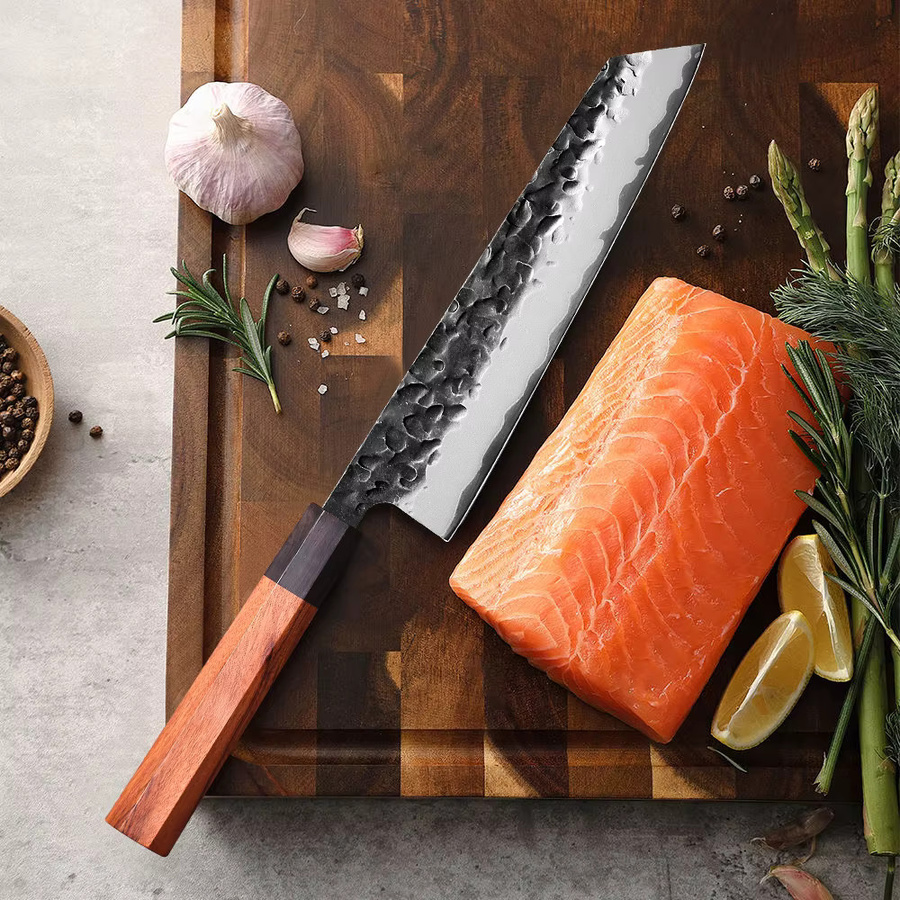 TUEWHO Kiritsuke-Messer aus handgeschmiedetem 3-lagigem Verbundstahl mit Holzgriff, 20,8 cm Profi-Kochmesser - Bild 3