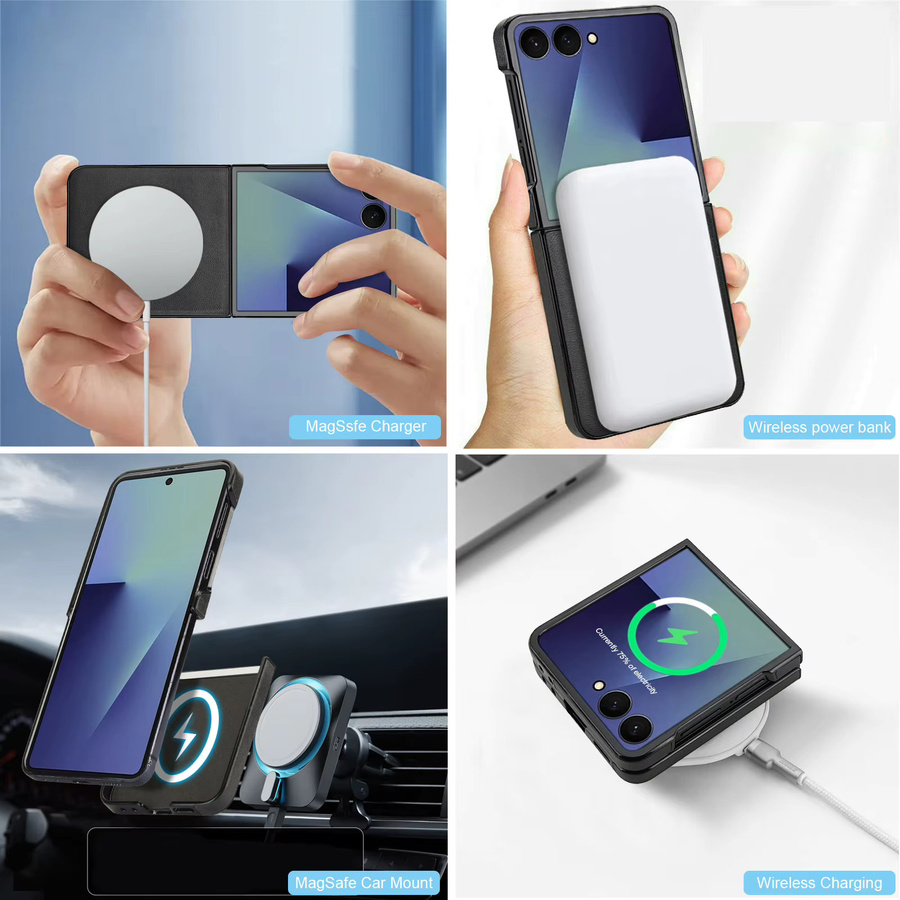 Magnetische kabellose Lade-Handyhülle aus Leder für Samsung Galaxy Z Flip7 Flip6 Z Flip 5 Z Flip 4 Z Flip 3 und Z Flip7 FE in Schwarz oder Weiß - Bild 3