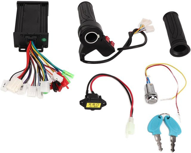 Igeteck Elektrorad Geschwindigkeitsregler mit Gasgriff aus Aluminiumlegierung, Schwarz, 350W, 36V/48V, bürstenlos - Bild 1