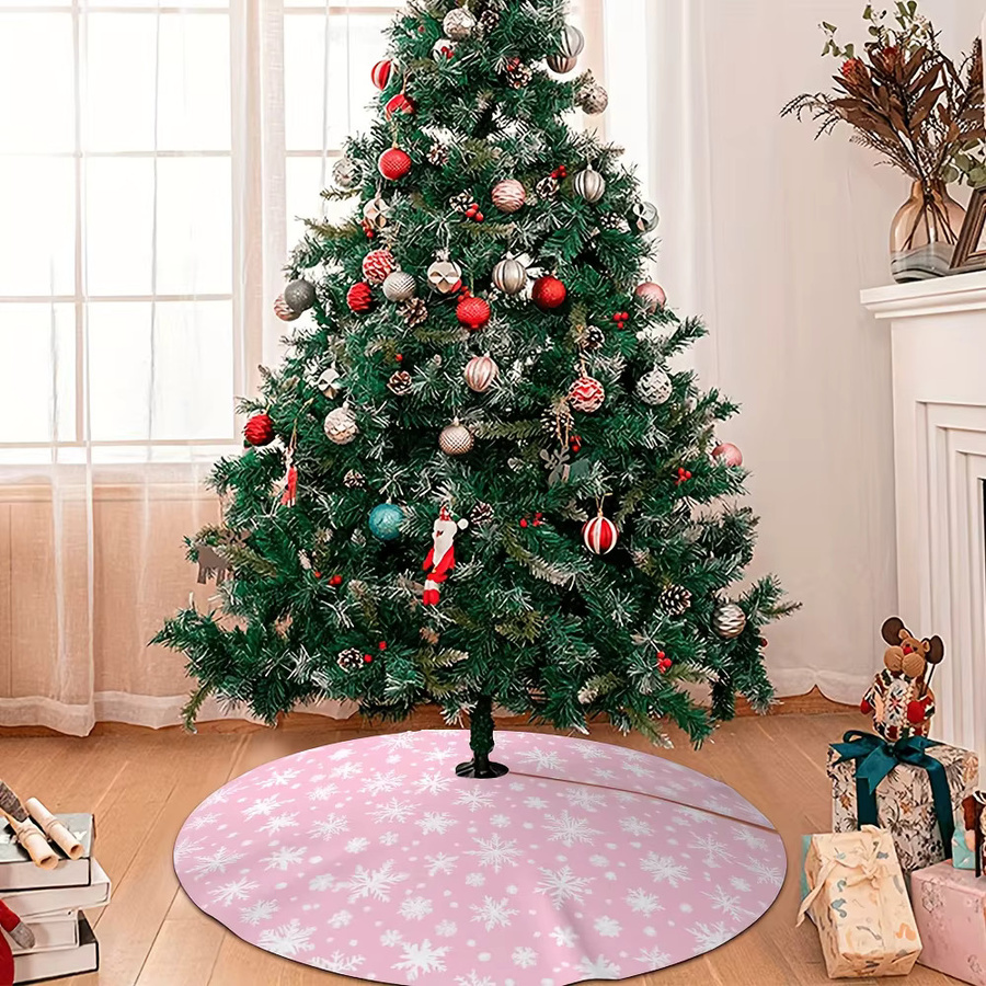 VIKAMA Weihnachtsbaumrock in Rosa mit Schneeflocken-Design und Schleifenmitten für deine Weihnachtsdekoration - Bild 4