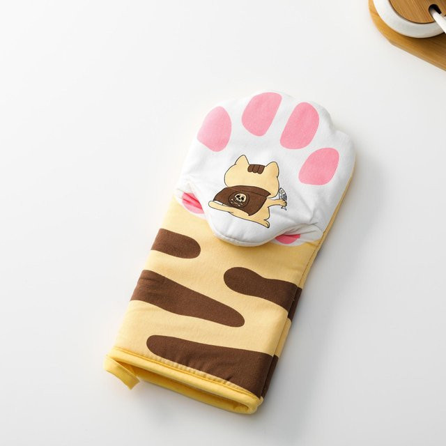 Isolierhandschuh mit Katzenpfoten-Design aus Baumwolle, rutschfest und verdickt, Gelb/Weiss - Bild 1