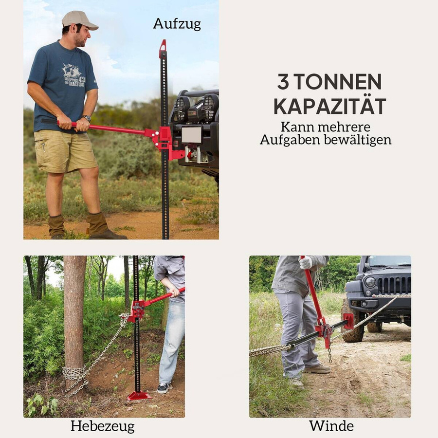 HOMCOM Farm Jack Wagenheber aus Stahl in Rot-Schwarz, Tragkraft 3000 kg, B/H/T: 11,5 x 152,5 x 24,5 cm - Bild 4