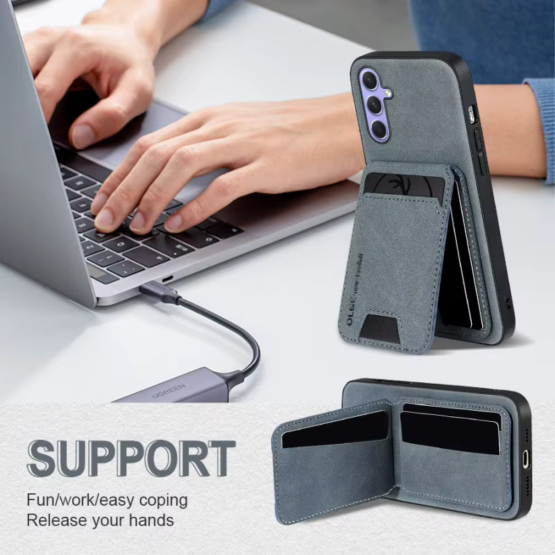 Leder-Handyhülle mit Kartenhalter und Brieftaschenfunktion für Samsung Galaxy A05 A06 A07 A13 A14 A15 A16 in Grau - Bild 2