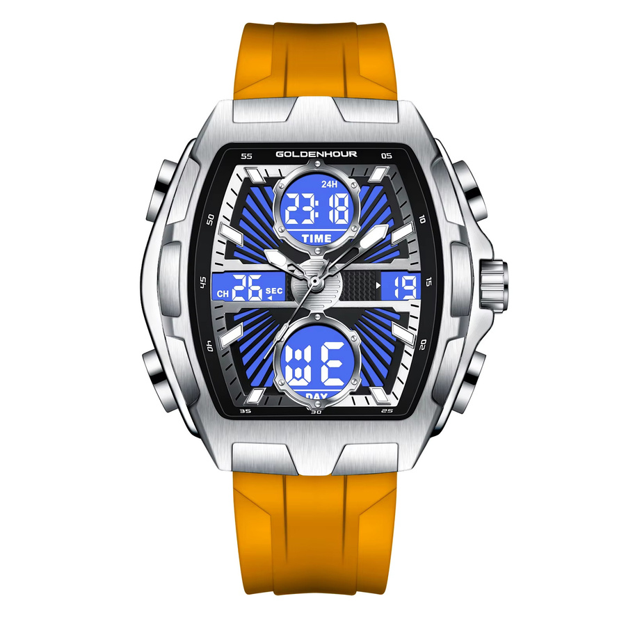 GOLDEN HOUR Chronograph, Quarz, Edelstahl, Silikon, Herren, Schwarz - Bild 5