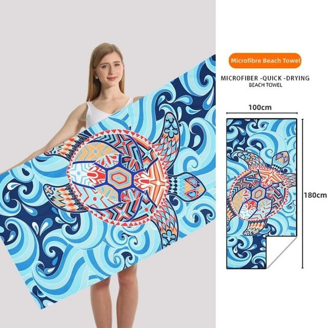 Sandfreies Strandtuch aus Mikrofaser in Blau mit Boho-Grafik, schnelltrocknend und super saugfähig, B/H: 140 x 180 cm - Bild 1