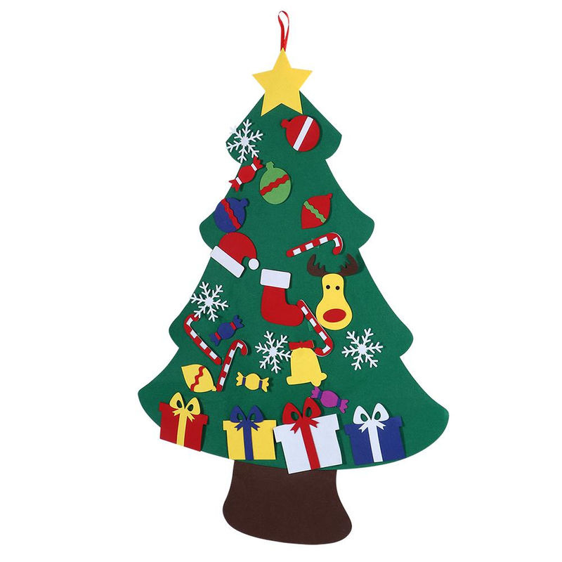 OutsideWorld DIY Weihnachtsbaum-Set aus Filz in Grün mit Rentier- und Sternen-Hängeornamenten zur Wandmontage für Kinder - Bild 4
