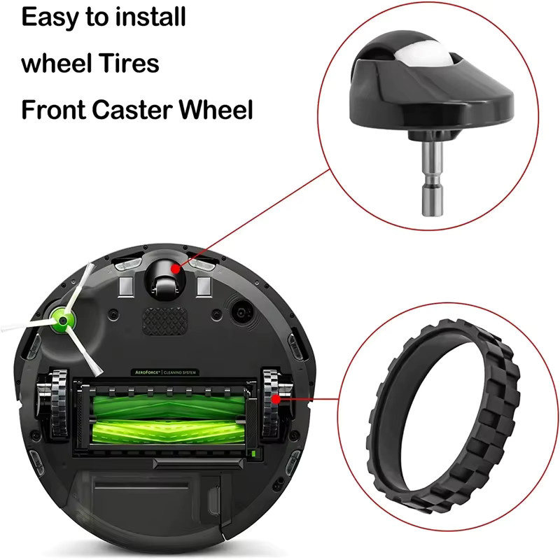 iRobot Roomba Ersatz-Vorderrad und Reifenhaut in Schwarz und Grau für I7 I3 J7 E5 E6 500 600 700 800 900 Serie als Anti-Rutsch-Zubehör - Bild 3
