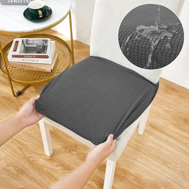 BRHUIXUE Wasserdichte Jacquard Stuhlhussen aus Polyester und Elasthan, abnehmbare Stretch Sitzbezüge für Esszimmerstühle, Dunkelgrau - Bild 1