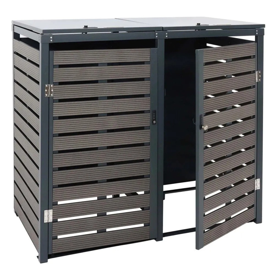 Mülltonnenverkleidung MCW-K14 Mülltonnenbox aus WPC und Metall in Anthrazit, B/T/H: 119 x 140 x 102 cm - Bild 2