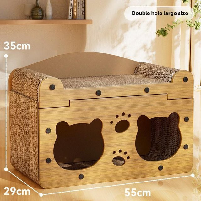 Katzenkratzbrett Var Vogue als Katzenhaus aus Holz und Wellpappe, Farbe: Braun - Bild 1