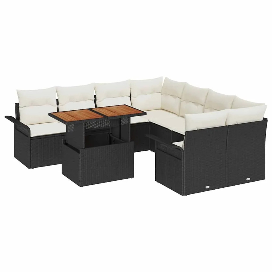 vidaXL 9-tlg. Garten-Sofa-Set in Schwarz aus Poly-Rattan mit L-Form und integriertem Kissen-Speicher - Bild 2