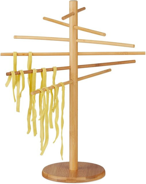 Relaxdays Nudeltrockner aus Bambus in Natur, 12-armig, B/T/H: 41 x 34 x 34 cm - Bild 1