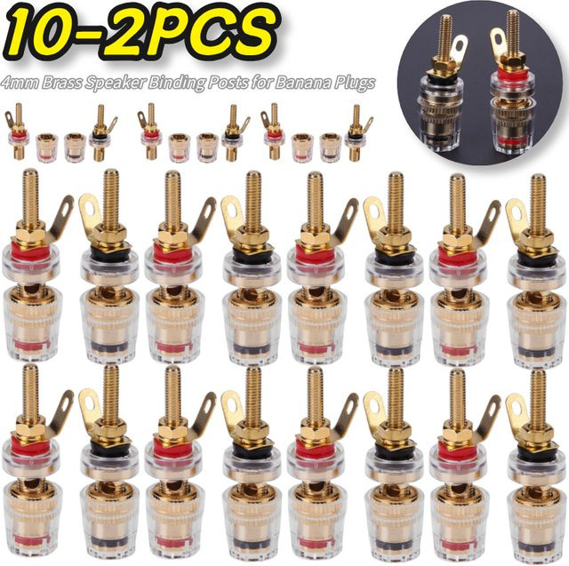 2er-Set vergoldete Lautsprecher-Anschlussklemmen aus Messing mit transparenter Hülle für Bananenstecker, 4mm - Bild 1