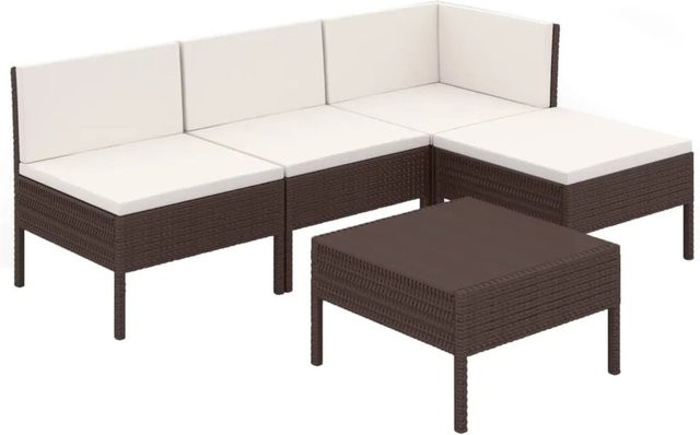 vidaXL 5-tlg Garten-Lounge-Set aus Poly Rattan in Braun mit Auflagen und Couchtisch im L-Shape Design - Bild 1