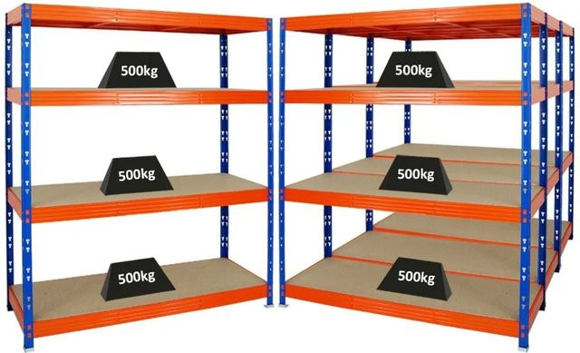 PROREGAL Rhino Schwerlastregal Set mit 4 Regalen, Blau-Orange, H x B x T: 180 x 160 x 60 cm, 4 MDF-Ebenen, 500 kg Fachlast - Bild 1