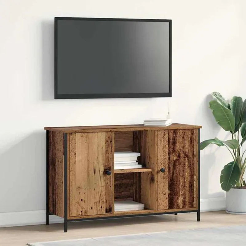 vidaXL TV-Schrank Artisan in Eiche Natur und Braun aus Holzwerkstoff und Stahl, B/T/H: 101 x 35 x 65 cm - Bild 1