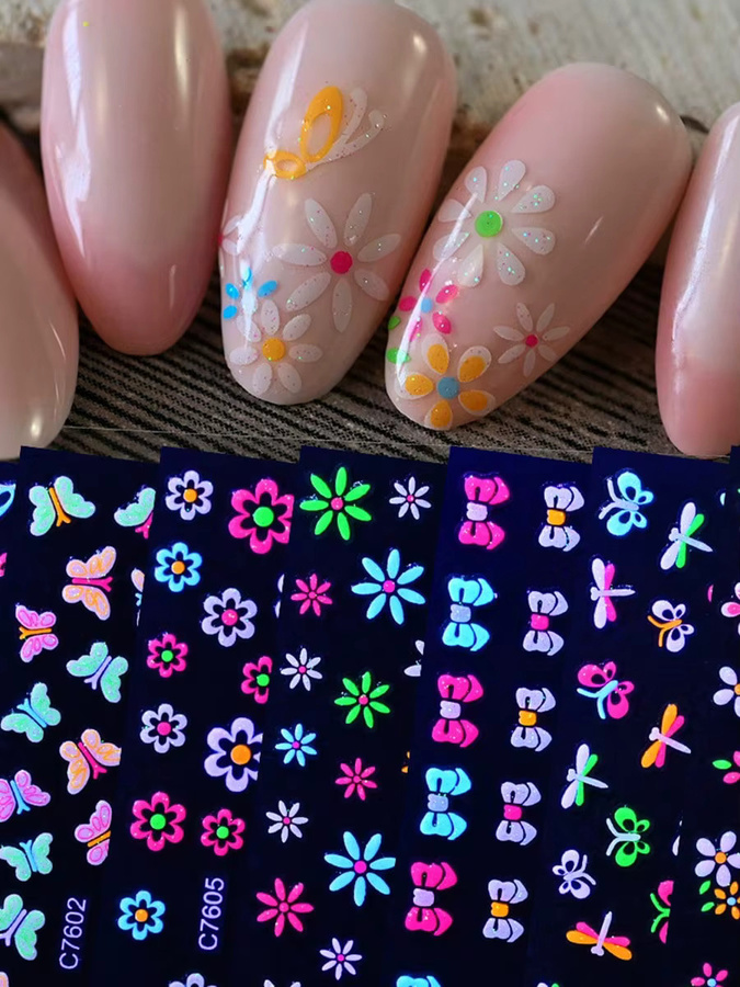 MAGT Nagelkunstaufkleber, Neon, Glänzend, Schmetterling, Herz, Blume - Bild 3