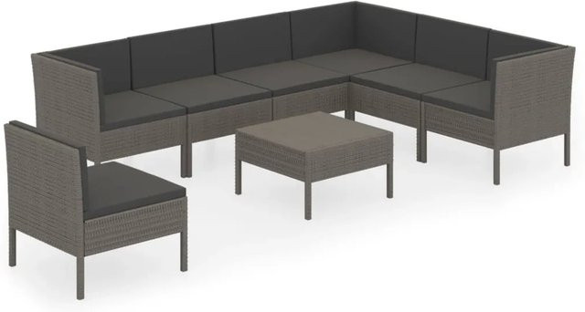 vidaXL 8-tlg Garten-Lounge-Set aus Poly Rattan in Grau/Anthrazit mit Auflagen und Polstern - Bild 1