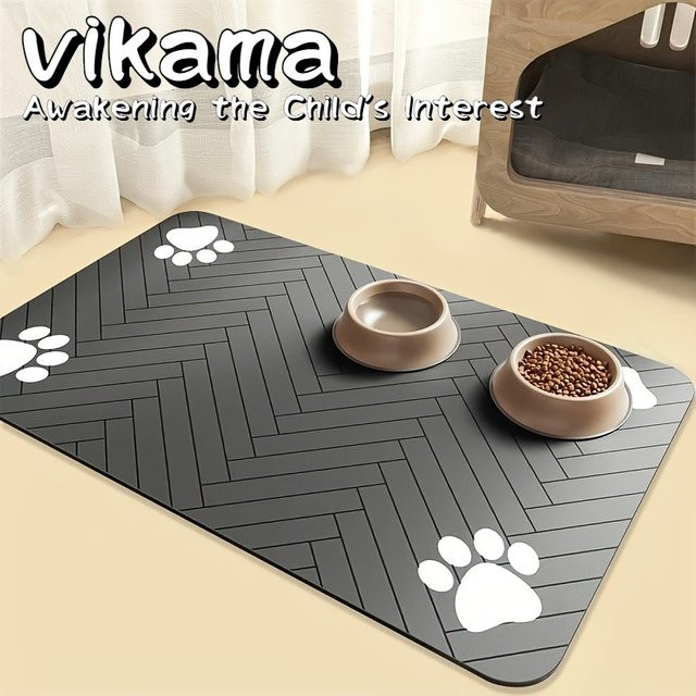 VIKAMA Waschbare Silikon-Futtermatte für Hunde und Katzen, rutschfest und saugfähig, grau, B/T/H: 30 x 30 x 1 cm - Bild 1