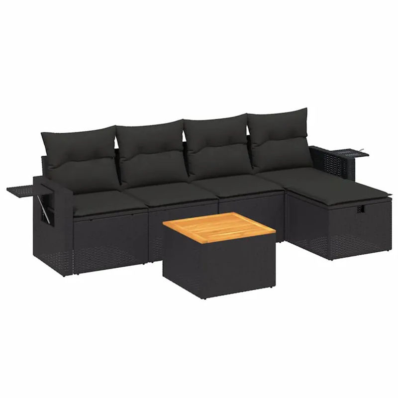 vidaXL 6-tlg Garten-Sofagarnitur aus Poly-Rattan und Akazienholz in Schwarz mit Kissen Modell 117 - Bild 2