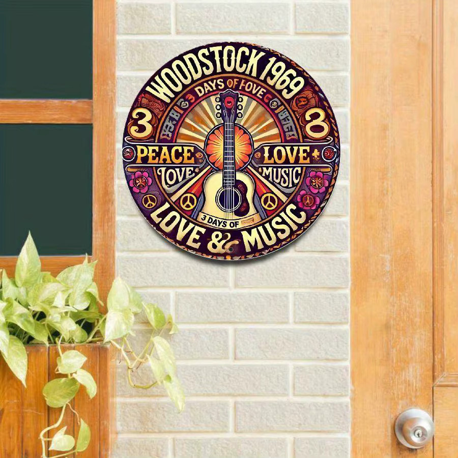 Potdemiel Woodstock 1969 Festival Aluminium Wanddekoration Schild, Rund, Mehrfarbig, Durchmesser: 20 cm - Bild 2