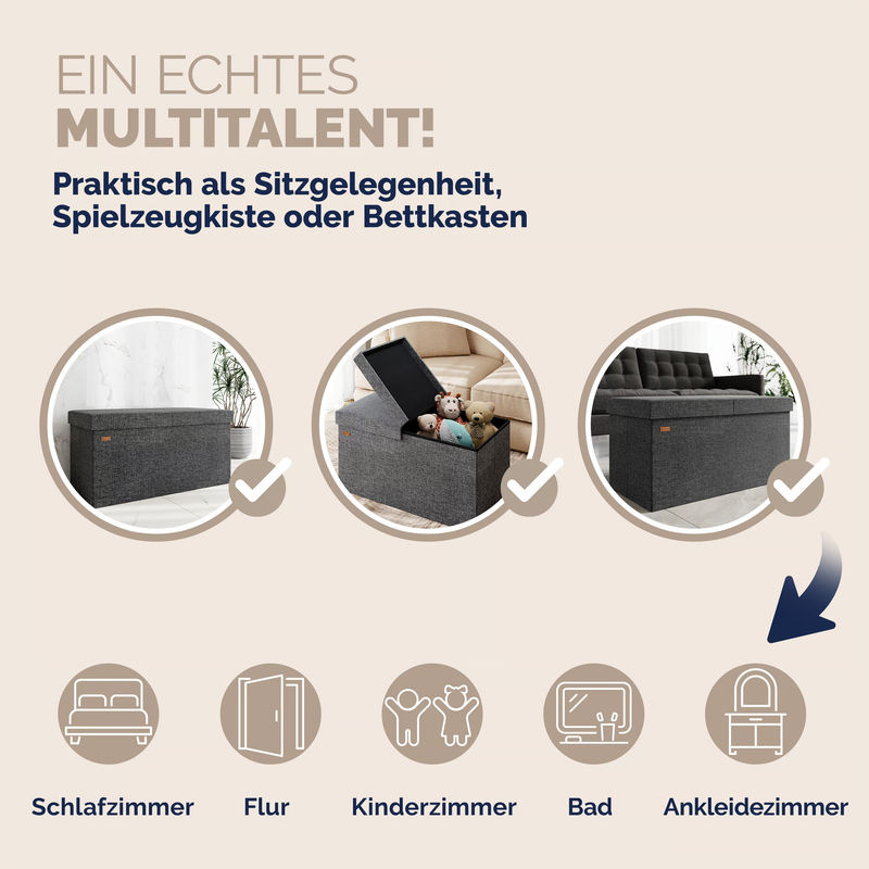 Casaria Sitzbank mit Stauraum in Grau, faltbar, B/T/H: 80 x 40 x 40 cm - Bild 5