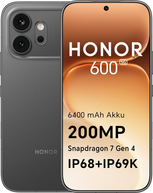 HONOR 600 Smartphone 5G Orange mit 256GB/512GB Speicher, 8GB RAM, 200MP AI-Kamera und 6,57 Zoll AMOLED Display, Snapdragon 7 Gen 3, 6400 mAh Akku, Android 16 - Bild 1