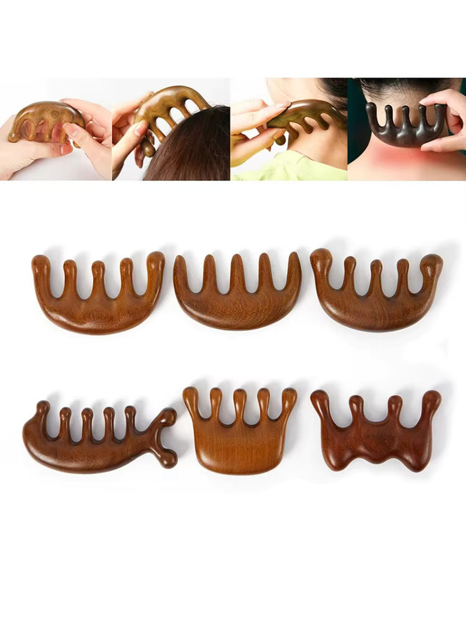 Holz Therapie Massage Kamm und Gua Sha Massagegerät, Sandelholz, Unisex - Bild 5