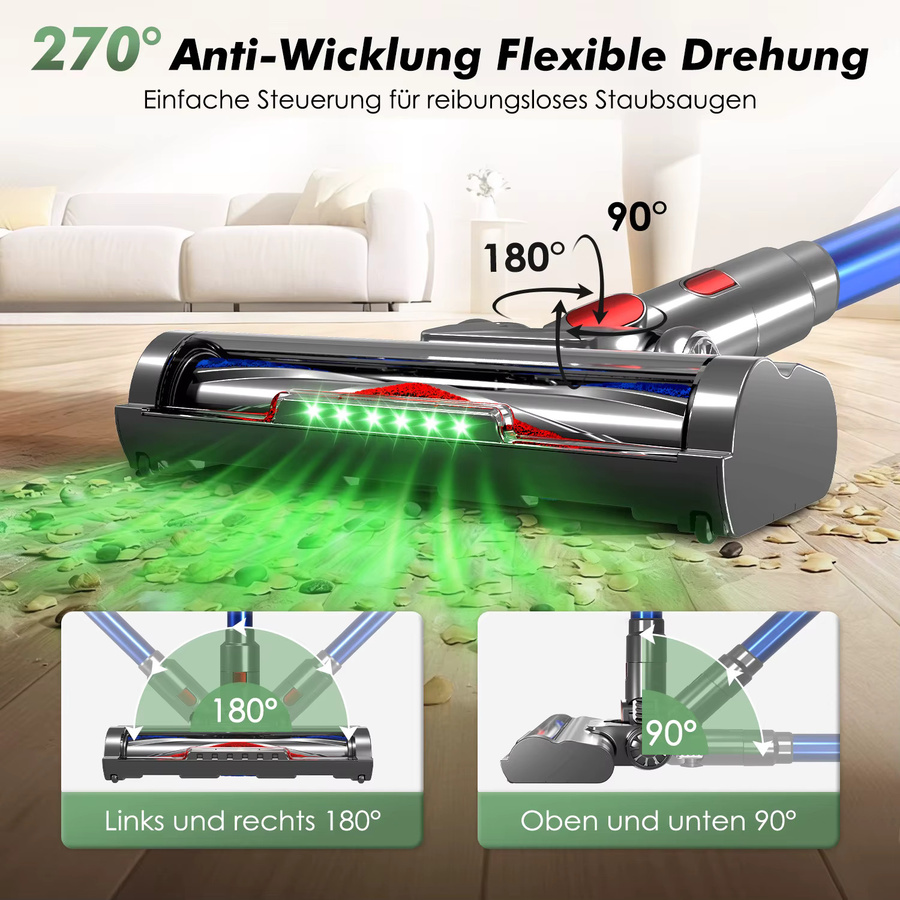 Adormii Kabelloser Staubsauger in Blau mit 50KPA Saugkraft, 2200mAh Akku, 60 Minuten Laufzeit und 1,6l Staubbehälter für Teppich, Boden und Tierhaare - Bild 5