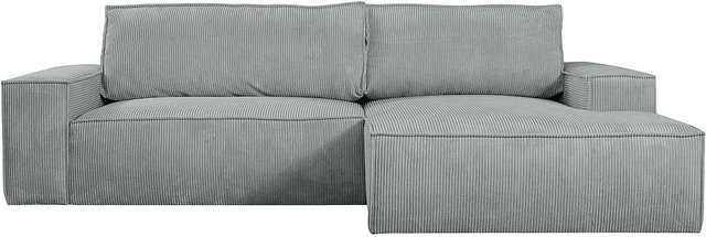 Vente-unique Schlafsofa Amelia in Lichtgrau mit Cord-Bezug und L-Form - Bild 1