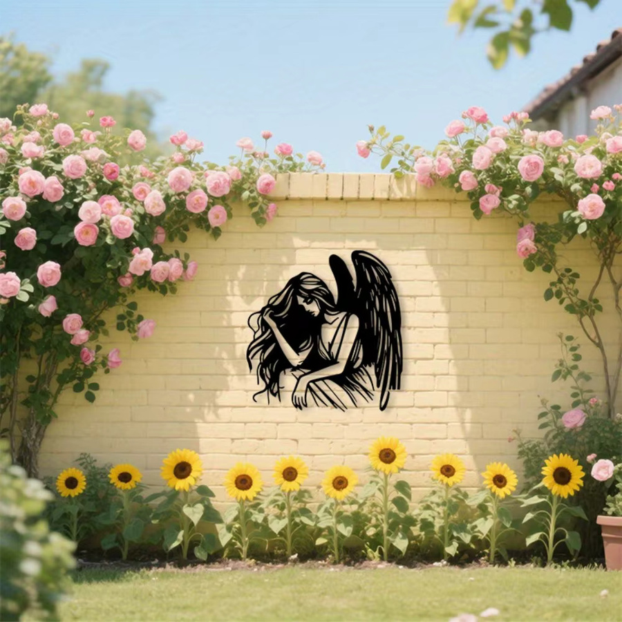 CIFBUY Geflügelte Göttin Wandkunst aus Schmiedeeisen in Schwarz als Wandbild für Schlafzimmer und Außenbereich - Bild 4