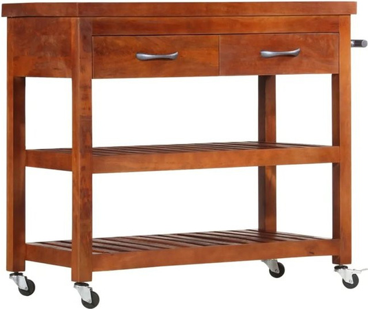 vidaXL Servierwagen aus Massivholz Akazie in Braun, B/T/H: 100 x 48 x 89 cm