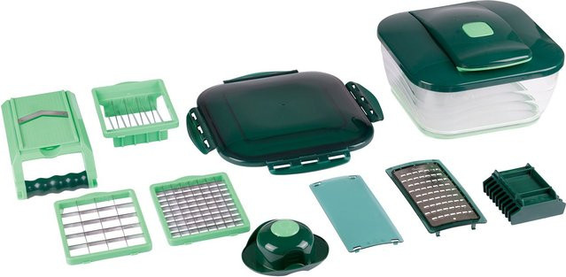 Genius Nicer Dicer Chef Gemüseschneider in Grün, 13-teiliges Set mit verschiedenen Klingen und Behälter, spülmaschinenfest - Bild 1