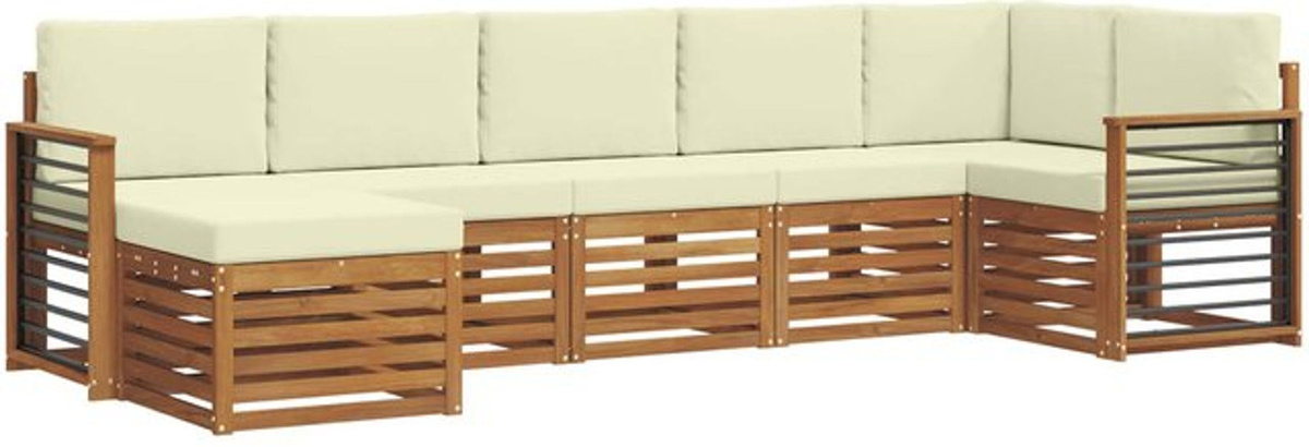 vidaXL Ecksofa Set aus Massivholz Akazie in Natur und Beige mit 7 Teilen, wendbar, modern und minimalistisch - Bild 1