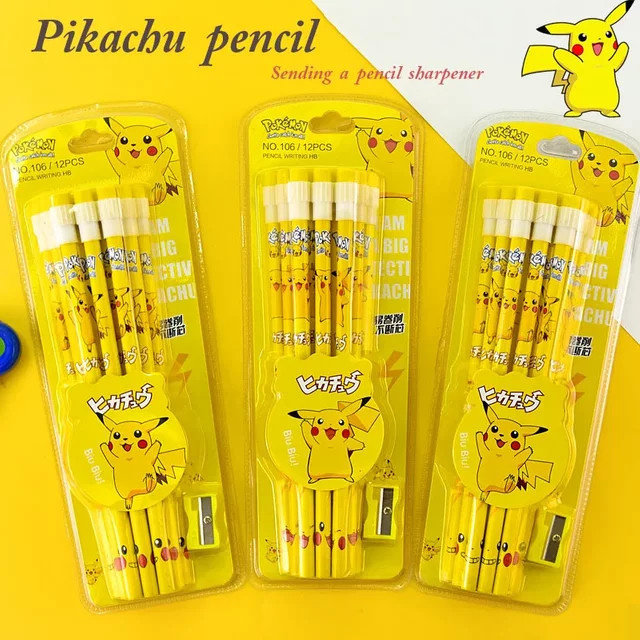 Potdemiel Pokemon Pikachu Anime Bleistifte Set, 12 Stück, HB Graphit, Gelb - Bild 1