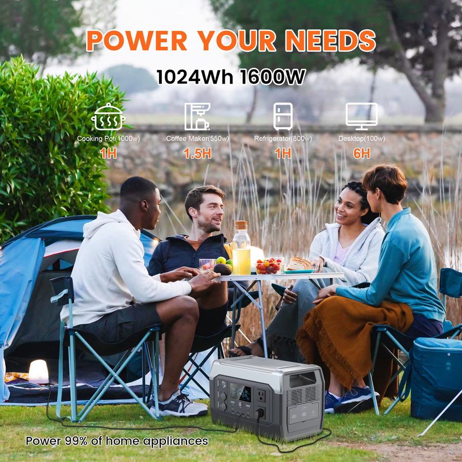 CTOLITY XP1000 Tragbarer Solargenerator mit 1800W Leistung und 1024Wh LiFePO4 Batterie in Schwarz und Grau - Bild 2