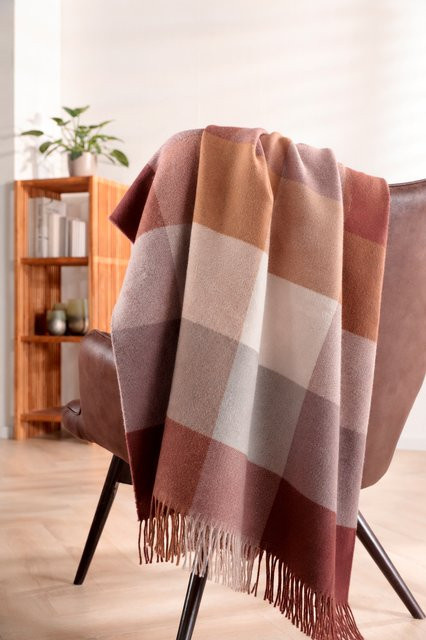 Plaid Mondo Decke Karo Muster Rot Braun B/T: 170 x 130 cm aus Baumwolle und Polyacryl - Bild 1