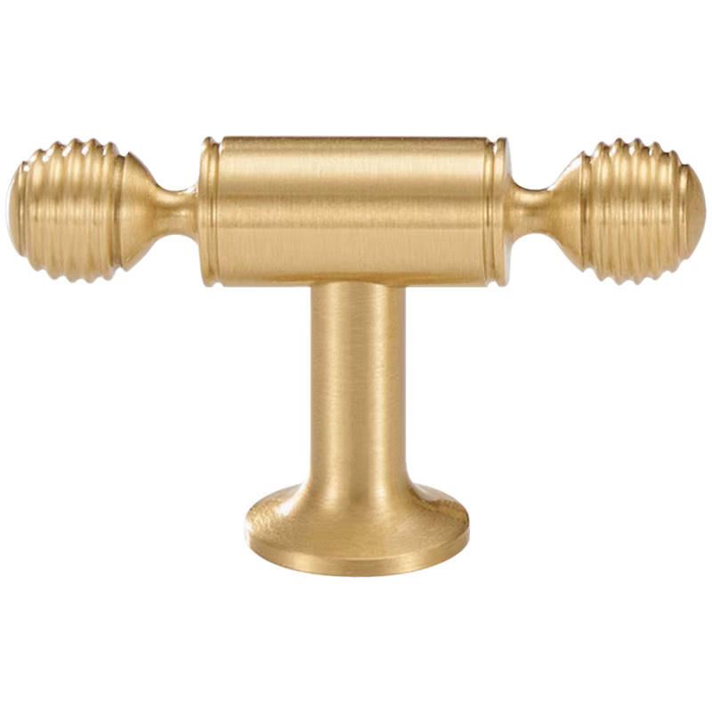 Nurlin Kleiderschrankgriff aus massivem Messing in Gold, gebürstet, runder Knopf und T-Bar Design - Bild 2