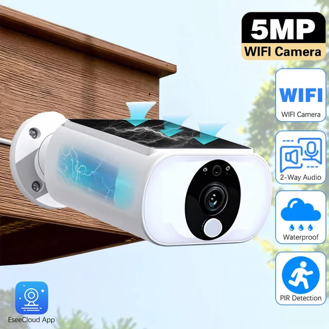 EseeCloud WLAN Solar IP Kamera mit 5MP Auflösung und PIR-Bewegungserkennung in Weiß - Bild 1