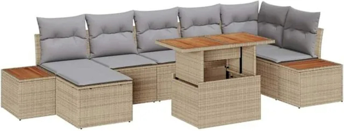Vidaxl Gartenmöbel-Set aus 8 Teilen aus Polyrattan und Akazie in Beige und Grau mit Polyester-Polstern - Bild 1