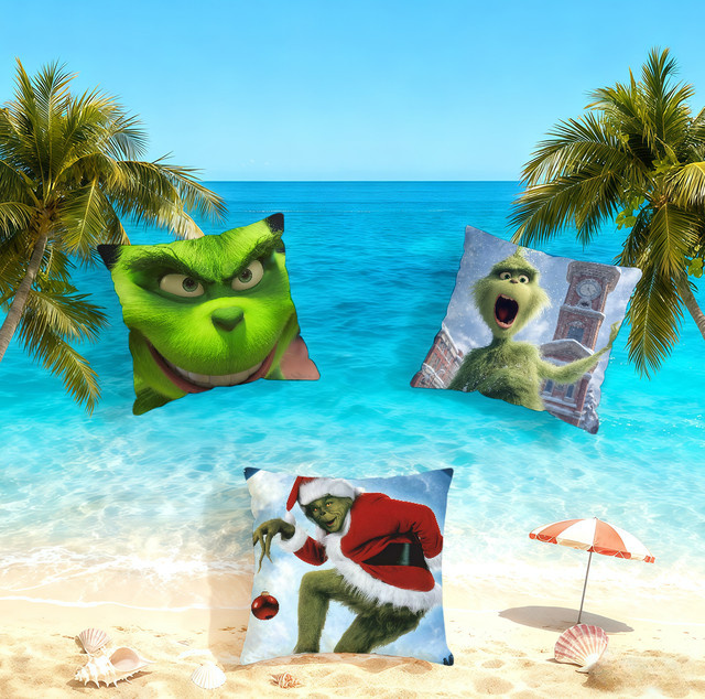 Weicher Kissenbezug mit Grinch Motiv für Sofa und Bettwäsche, quadratisch, Breite: 30 cm, Höhe: 30 cm - Bild 1