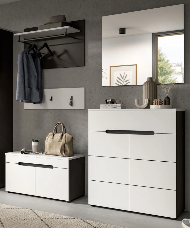 Inn.Furn Garderoben-Set Cooper 2-teilig in Weiß und Grau mit Spiegel und Schuhschrank, B/T/H: 80 x 37 x 190 cm - Bild 3