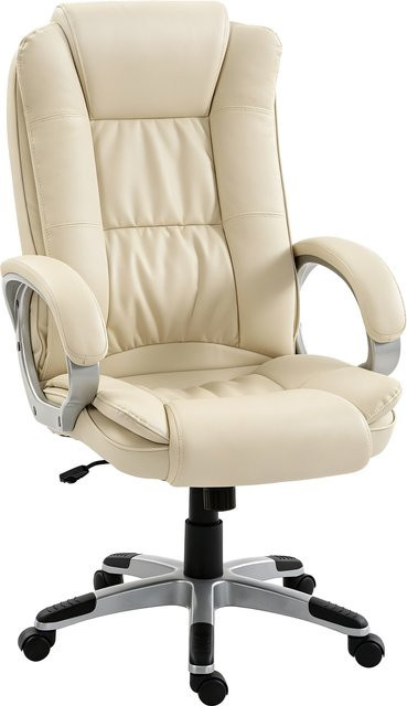 HOMCOM Ergonomischer Bürostuhl aus PU-Leder in Beige mit gepolsterten Armlehnen, Wippfunktion und hoher Rückenlehne, höhenverstellbarer Drehstuhl für Home-Office und Erwachsene - Bild 1