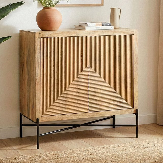 Finebuy Sideboard aus Massivholz in Braun mit 3D-Muster im Industrial-Design, B/H: 91 x 96 cm - Bild 1