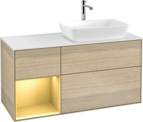 V&B Waschtischunterschrank Finion mit Wandbeleuchtung, Farbe Weiß und Eiche lackiert, Breite: 120 cm, Tiefe: 50,1 cm, Höhe: 50,1 cm - Bild 1