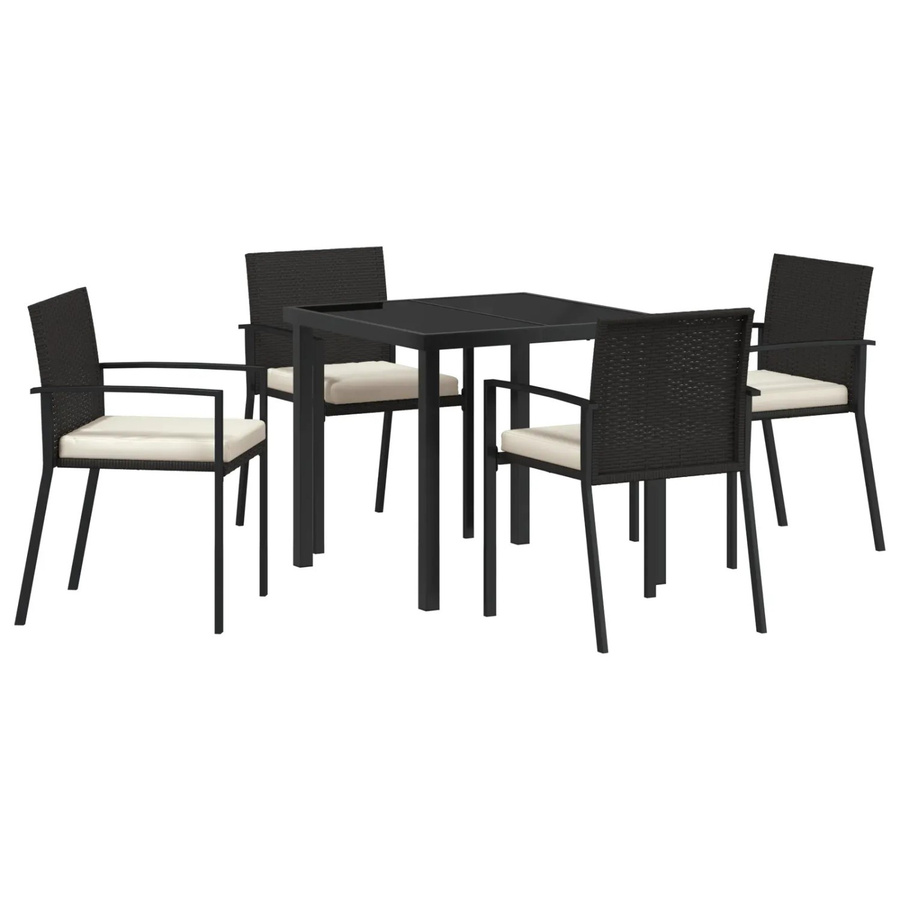 vidaXL Garten Essgruppe 5-teilig aus Poly-Rattan und Stahl in Schwarz mit Glastisch - Bild 2